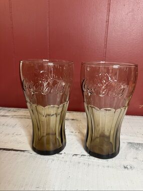 Vintage Coca-Cola Amber Smoke Glasses - Pair